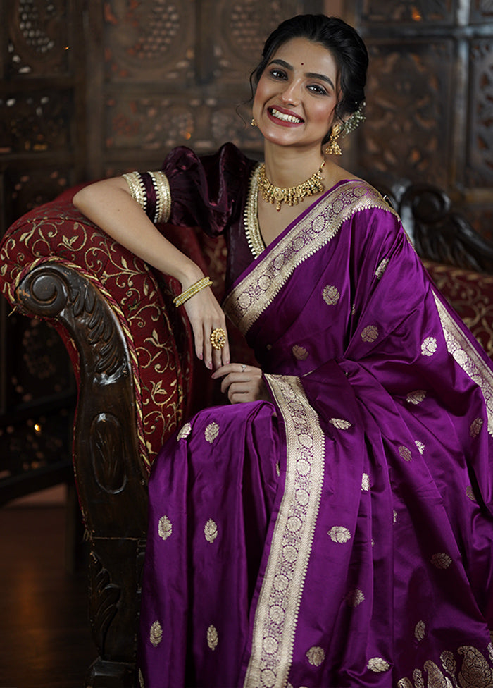 Purple Handloom Katan Pure Silk Saree With Blouse Piece