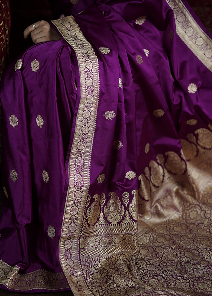 Purple Handloom Katan Pure Silk Saree With Blouse Piece