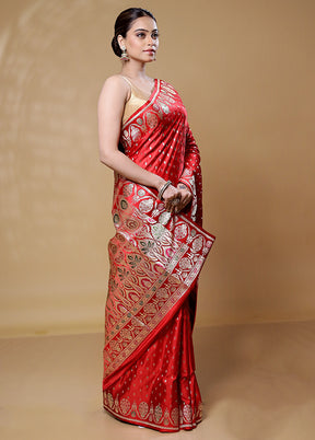 Red Handloom Banarasi Pure Silk Saree With Blouse Piece