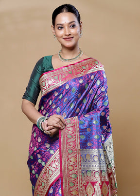 Blue Handloom Tanchoi Pure Silk Saree With Blouse Piece