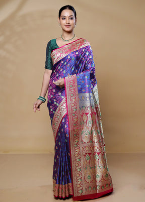 Blue Handloom Tanchoi Pure Silk Saree With Blouse Piece