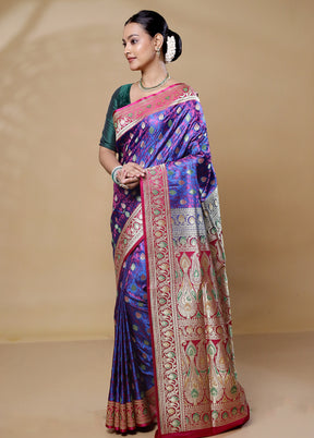 Blue Handloom Tanchoi Pure Silk Saree With Blouse Piece