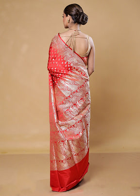 Red Handloom Banarasi Pure Silk Saree With Blouse Piece