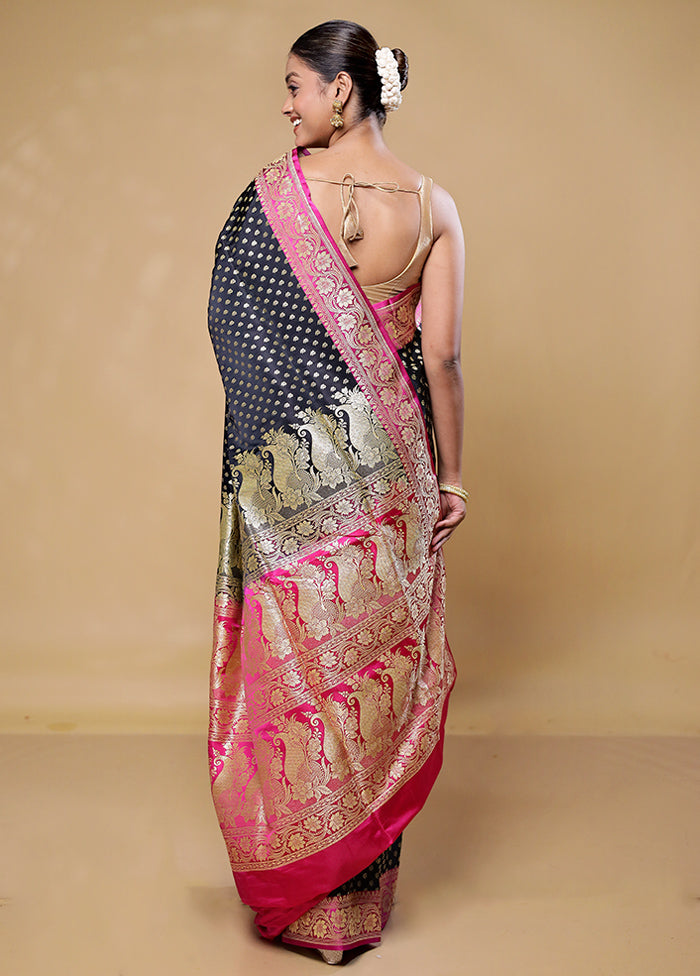 Black Handloom Banarasi Pure Silk Saree With Blouse Piece