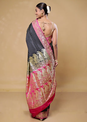 Black Handloom Banarasi Pure Silk Saree With Blouse Piece