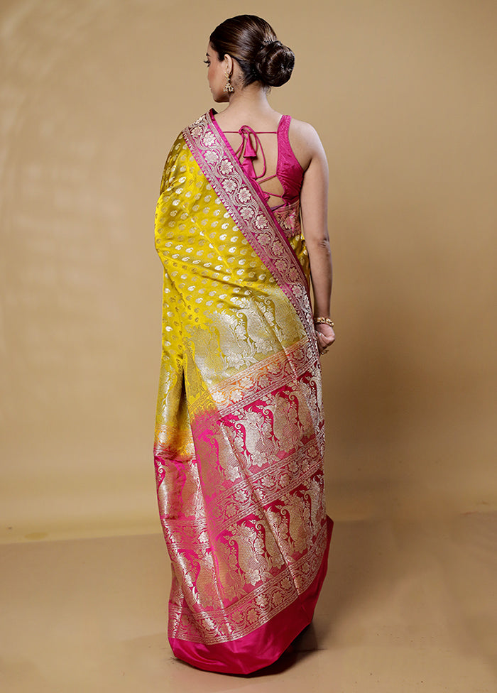 Yellow Handloom Banarasi Pure Silk Saree With Blouse Piece