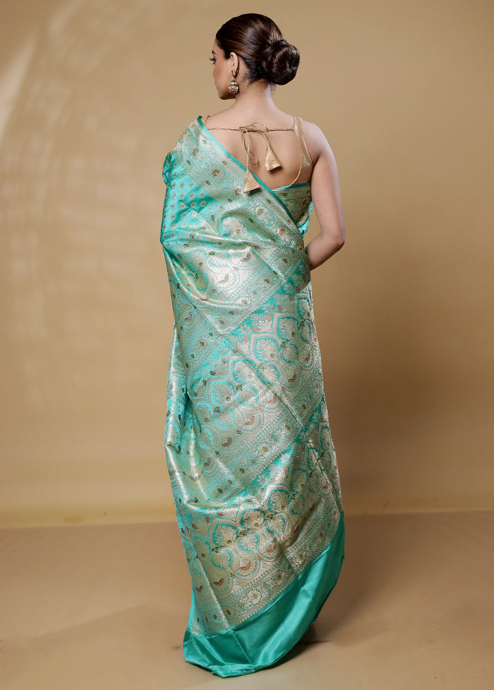 Green Handloom Banarasi Pure Silk Saree With Blouse Piece