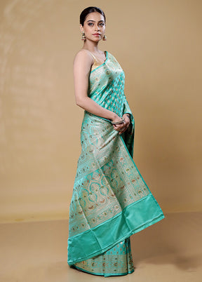 Green Handloom Banarasi Pure Silk Saree With Blouse Piece