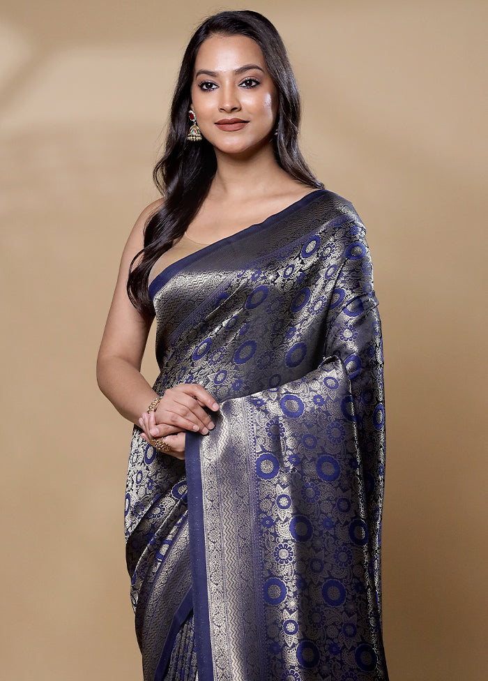 Blue Dupion Silk Saree With Blouse Piece