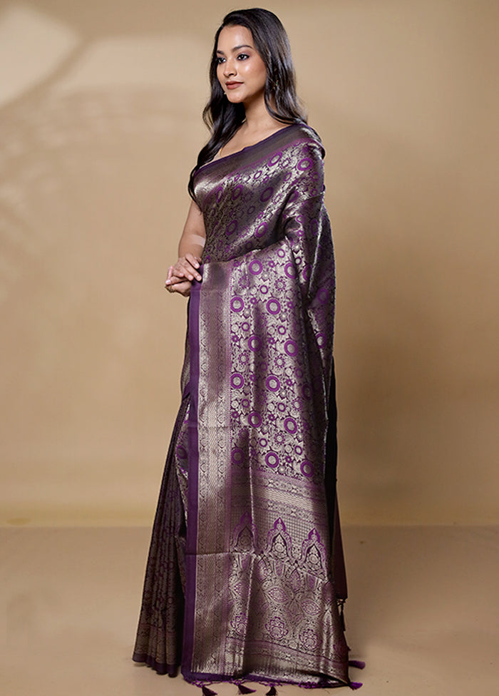 Wine Dupion Silk Saree With Blouse Piece