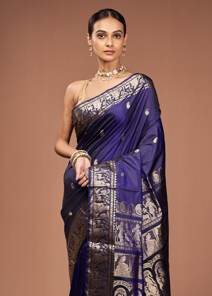 Black Handloom Baluchari Pure Silk Saree With Blouse Piece
