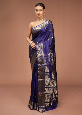 Black Handloom Baluchari Pure Silk Saree With Blouse Piece