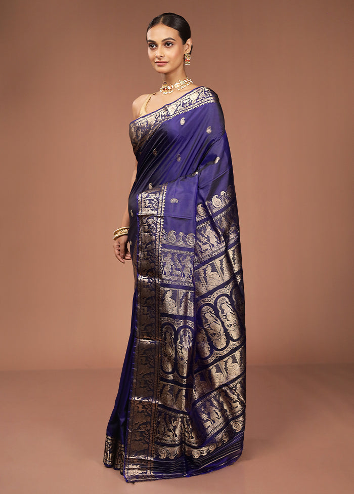 Black Handloom Baluchari Pure Silk Saree With Blouse Piece