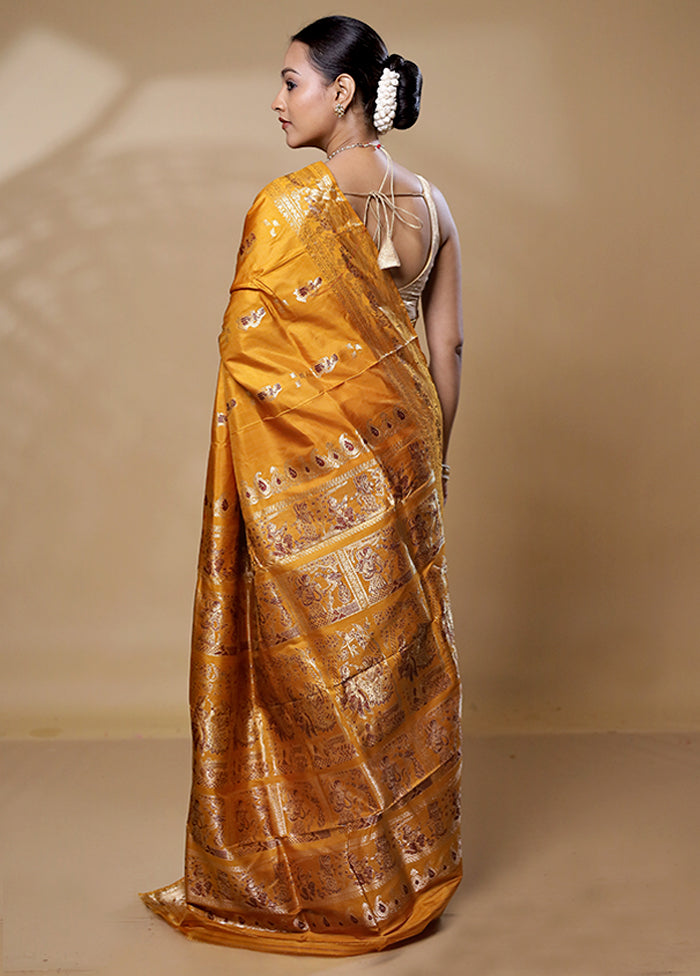 Yellow Handloom Baluchari Pure Silk Saree With Blouse Piece