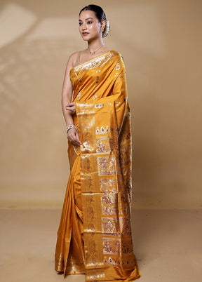 Yellow Handloom Baluchari Pure Silk Saree With Blouse Piece