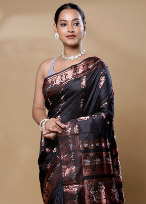 Black Handloom Baluchari Pure Silk Saree With Blouse Piece