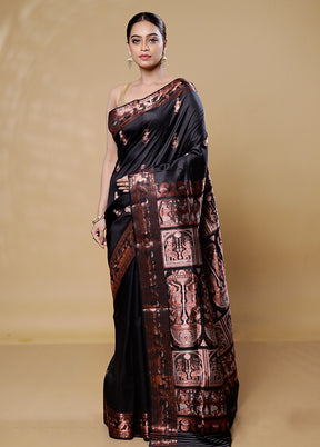 Black Handloom Baluchari Pure Silk Saree With Blouse Piece