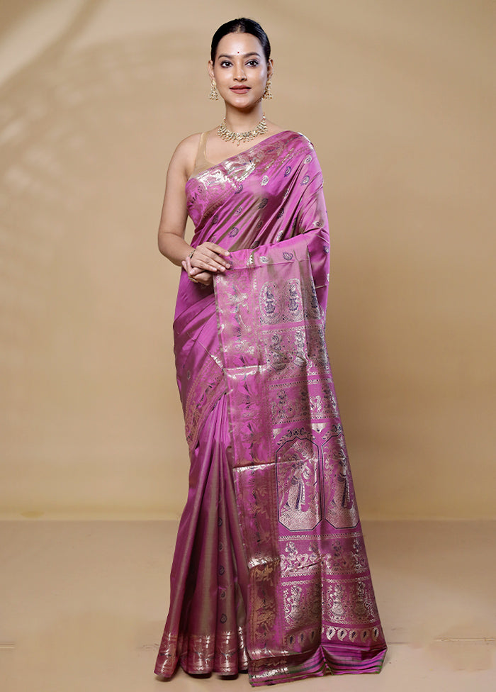 Pink Handloom Baluchari Pure Silk Saree With Blouse Piece