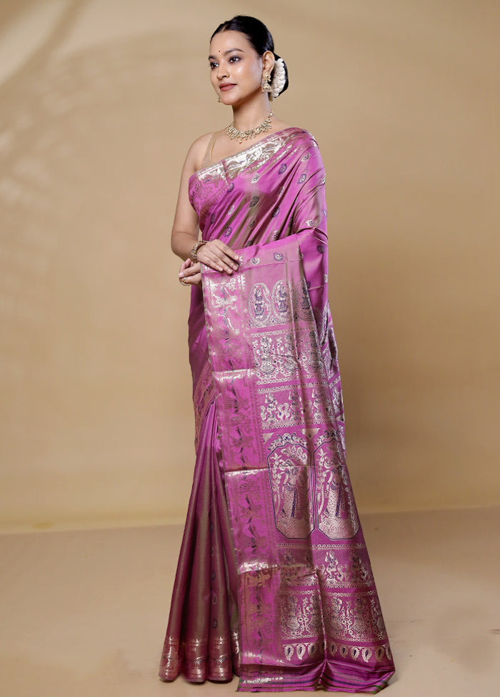 Pink Handloom Baluchari Pure Silk Saree With Blouse Piece