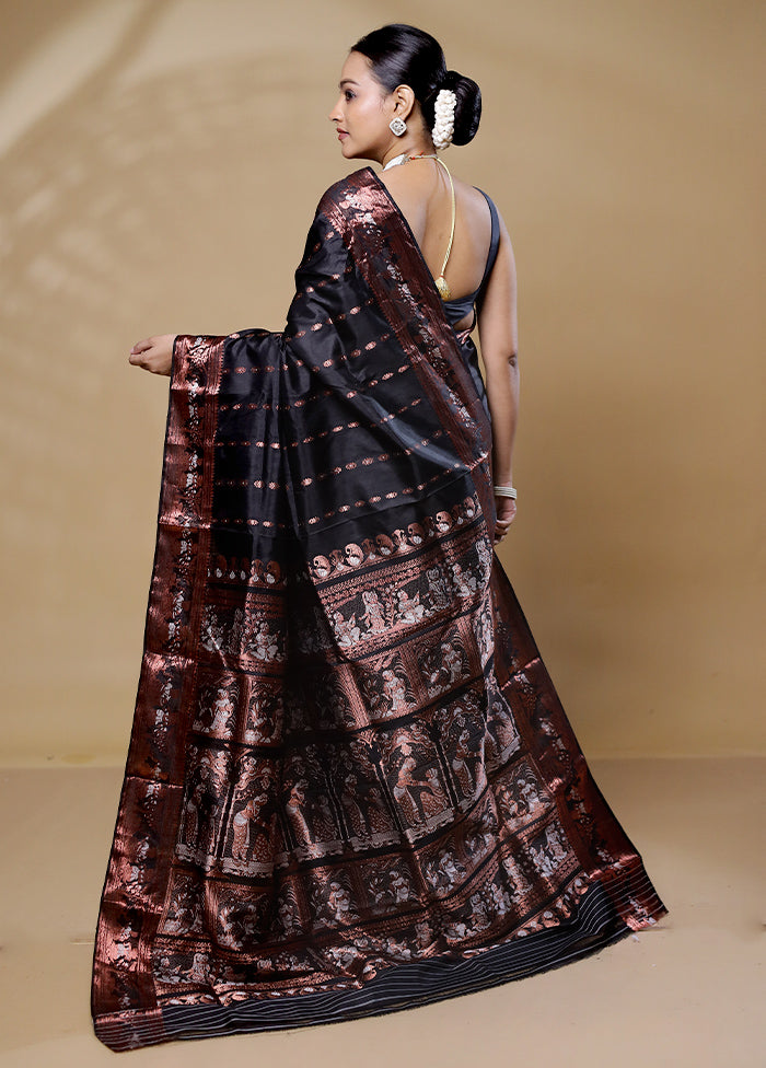 Black Handloom Baluchari Pure Silk Saree With Blouse Piece