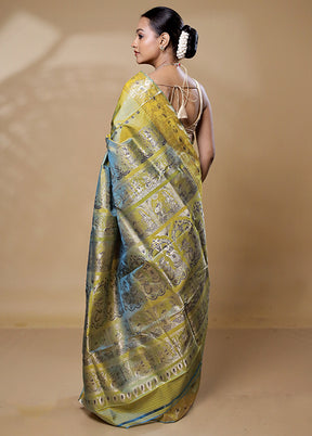 Green Handloom Baluchari Pure Silk Saree With Blouse Piece