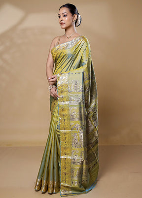 Green Handloom Baluchari Pure Silk Saree With Blouse Piece