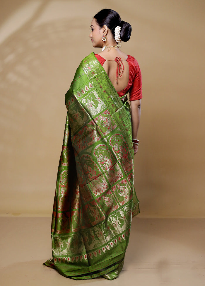 Green Handloom Baluchari Pure Silk Saree With Blouse Piece