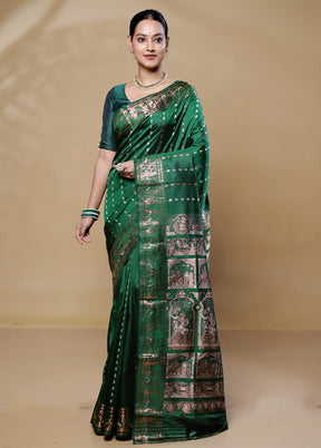 Green Handloom Baluchari Pure Silk Saree With Blouse Piece