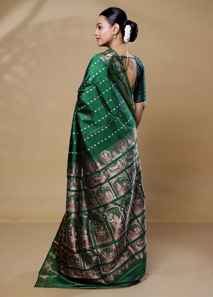 Green Handloom Baluchari Pure Silk Saree With Blouse Piece