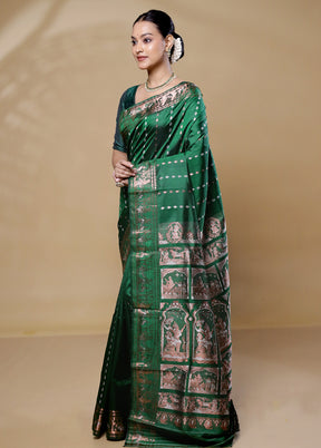 Green Handloom Baluchari Pure Silk Saree With Blouse Piece