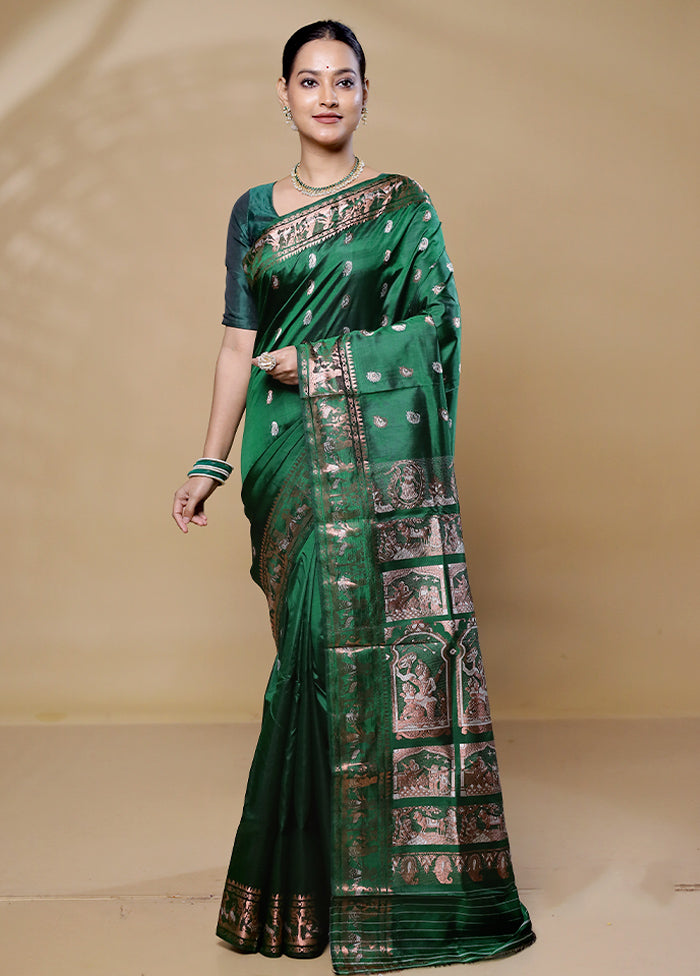 Green Handloom Baluchari Pure Silk Saree With Blouse Piece