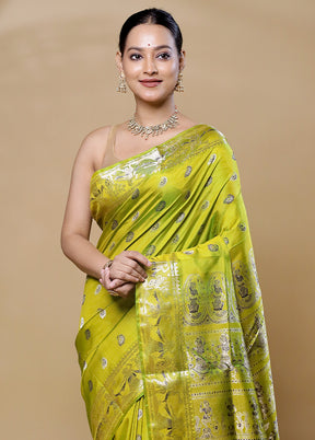 Green Handloom Baluchari Pure Silk Saree With Blouse Piece