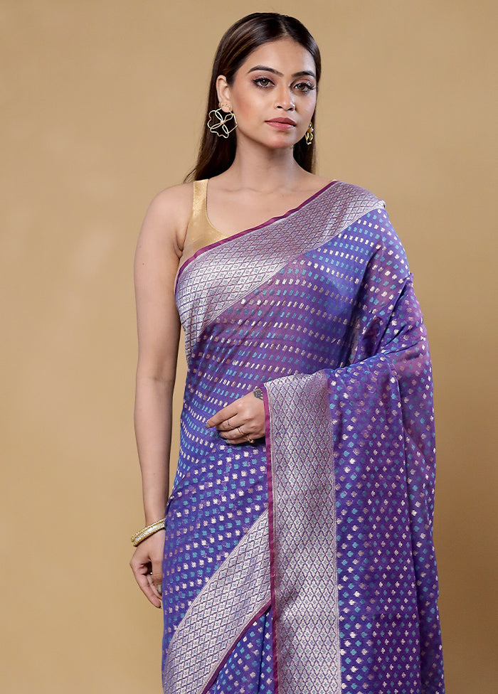 Purple Kora Silk Saree With Blouse Piece