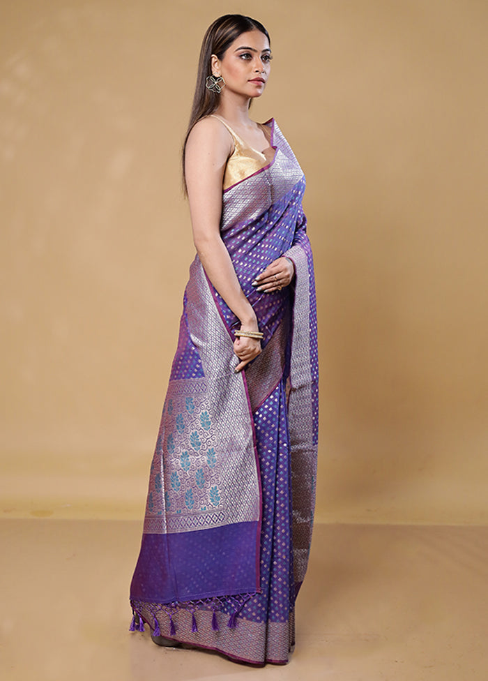 Purple Kora Silk Saree With Blouse Piece