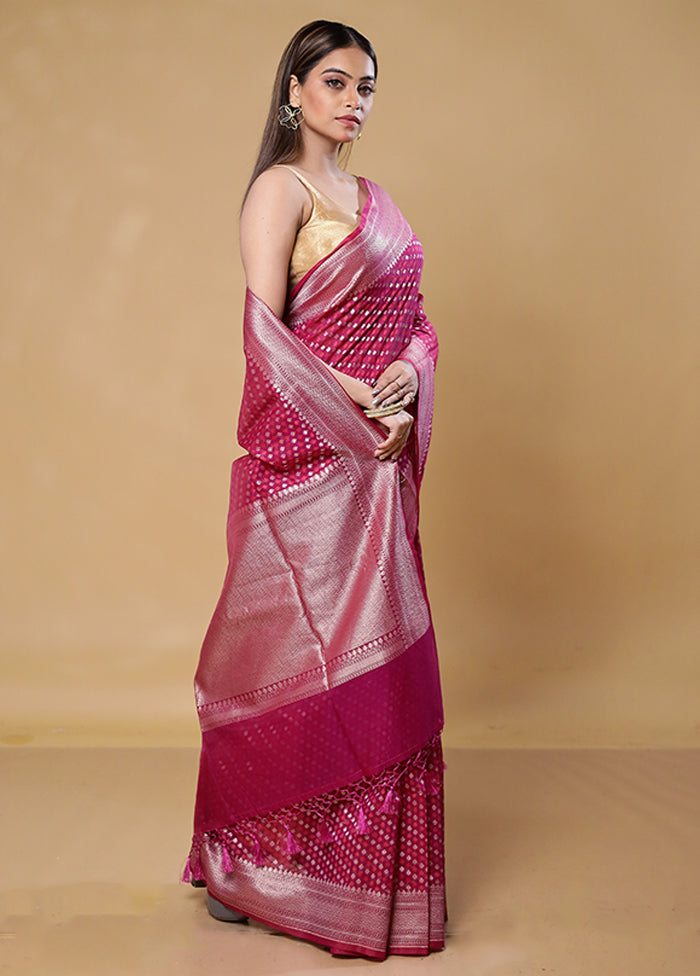 Pink Kora Silk Saree With Blouse Piece