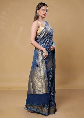 Blue Kora Silk Saree With Blouse Piece