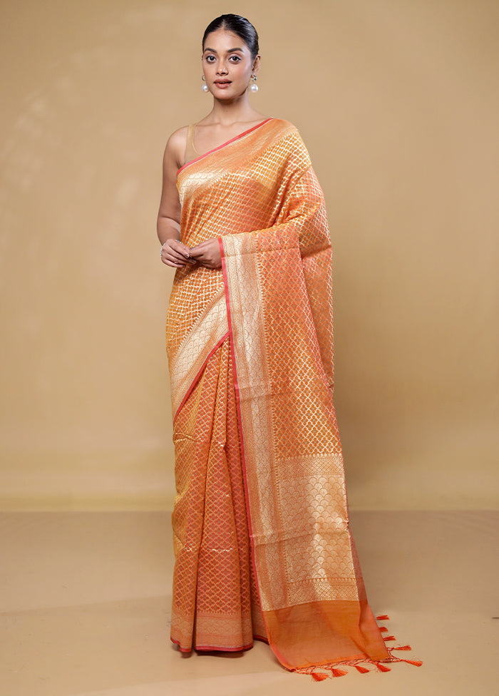 Yellow Kora Silk Saree With Blouse Piece