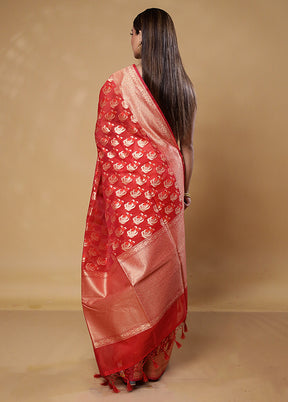 Red Kora Silk Saree With Blouse Piece