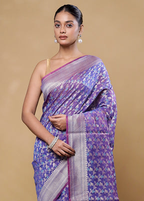 Purple Kora Silk Saree With Blouse Piece