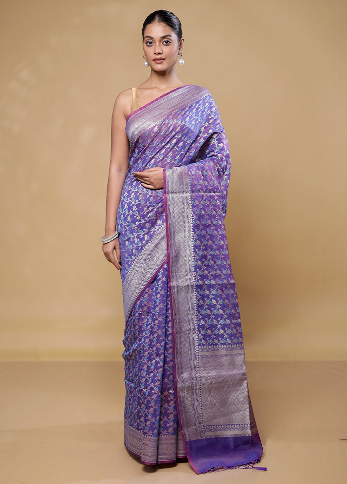 Purple Kora Silk Saree With Blouse Piece