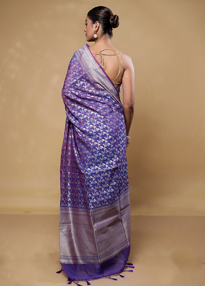 Purple Kora Silk Saree With Blouse Piece