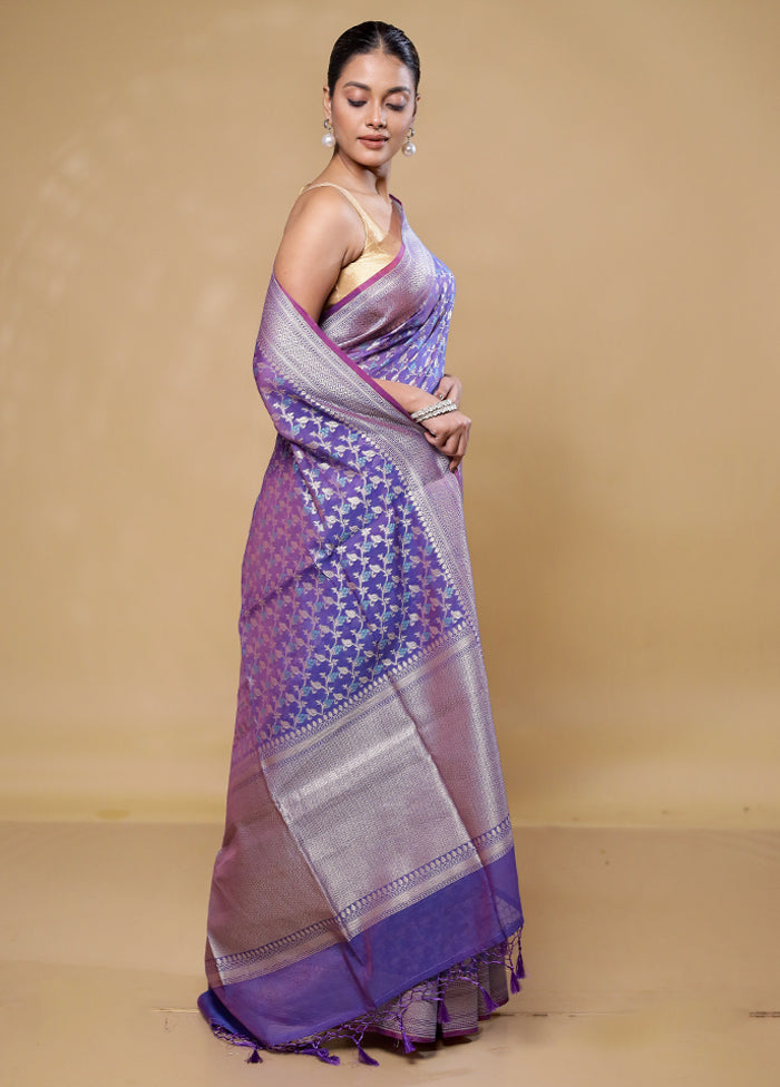 Purple Kora Silk Saree With Blouse Piece