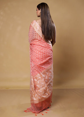 Pink Kora Silk Saree With Blouse Piece