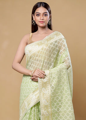 Green Kora Silk Saree With Blouse Piece