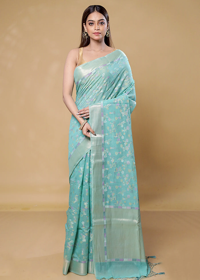 Blue Kora Silk Saree With Blouse Piece