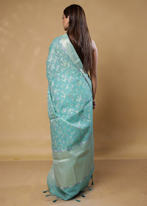 Blue Kora Silk Saree With Blouse Piece