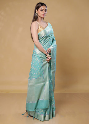 Blue Kora Silk Saree With Blouse Piece