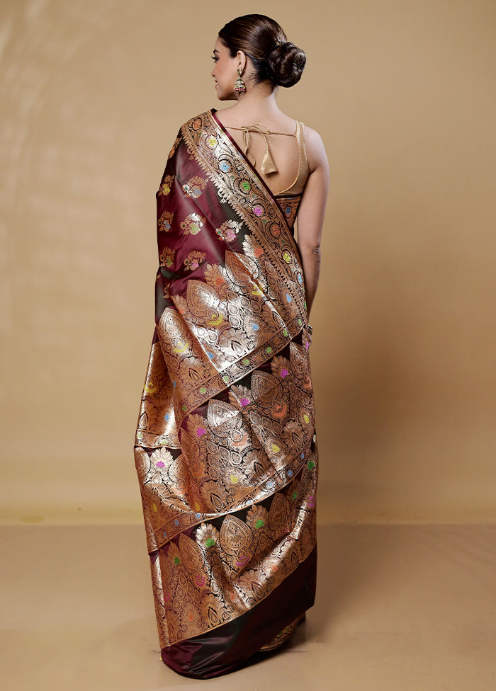 Maroon Banarasi Silk Saree With Blouse Piece