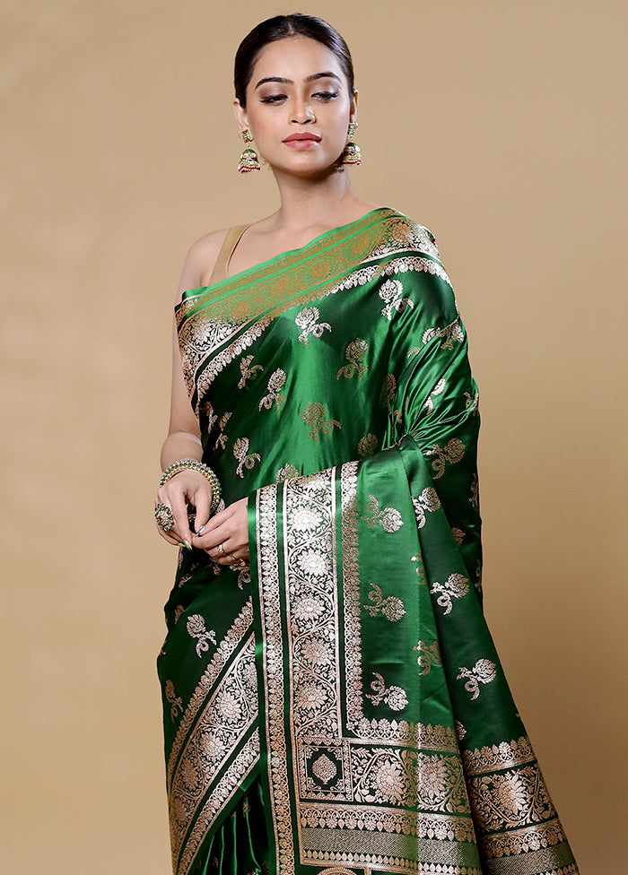 Green Banarasi Silk Saree With Blouse Piece