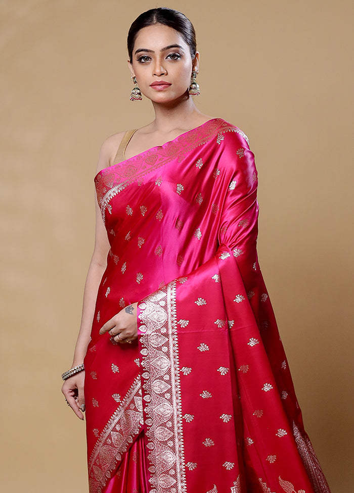 Pink Banarasi Silk Saree With Blouse Piece